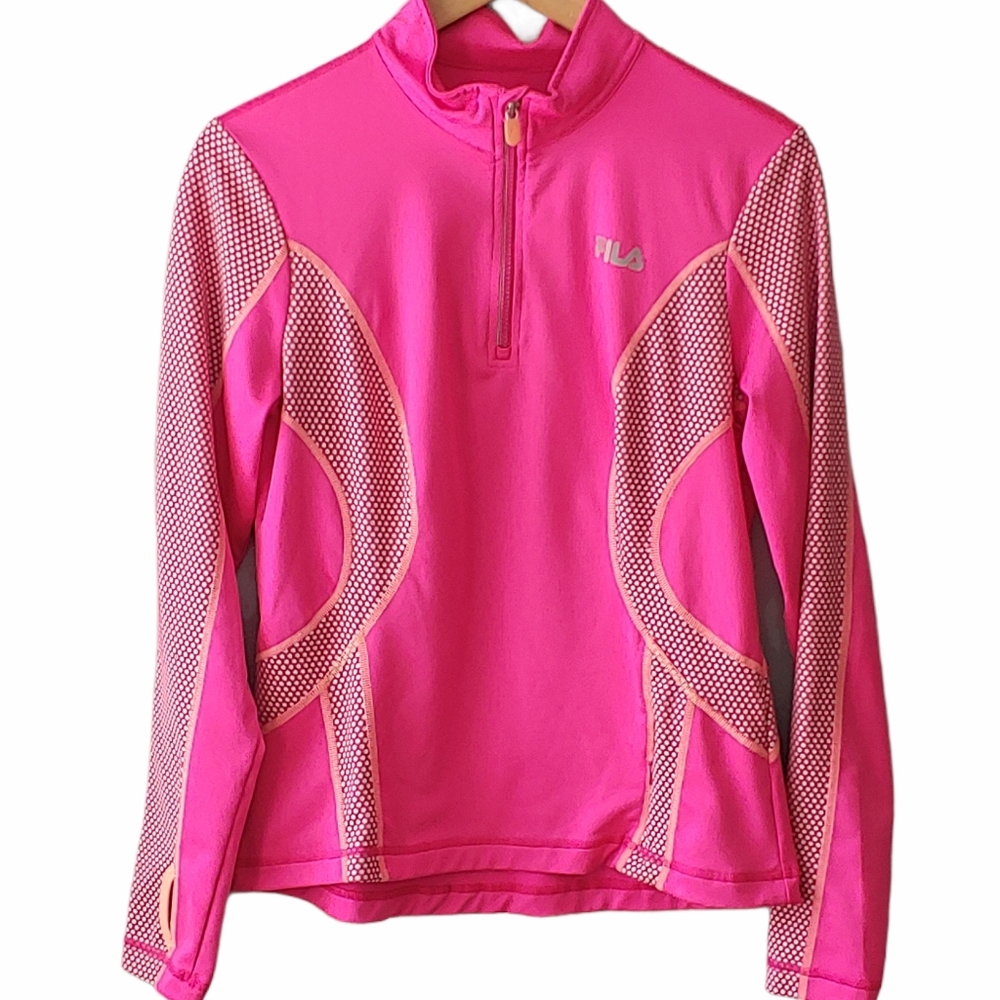 Fila Sport Running 3/4 Zip Pink Long Sleeve with Thumbholes Size Medium